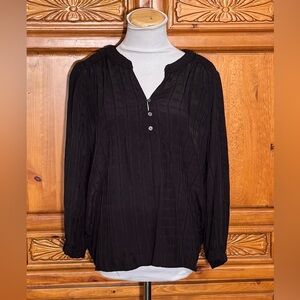 LOFT Black Button-Front Blouse